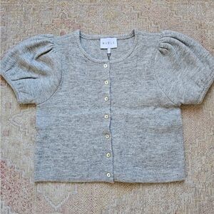 MABLE Gray Button Cardigan Puff Sleeve Top
